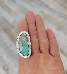 Artisan Turquoise Ring With Natural Stones, Southwestern Turquoise Chrysocolla Ring, Artisan Turquoise Cabochon Ring, Southwestern Chrysocolla Turquoise Ring, Large Stone Turquoise Ring In Chrysocolla, Unique Turquoise Ring With Cabochon, Turquoise Chrysocolla Ring With Large Stone, Unique Turquoise Chrysocolla Ring, Unique Oval Turquoise Ring