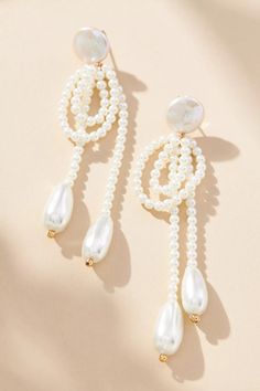 Pearl Loops Drop Earrings | Anthropologie Creative Pearl Earrings, Modern Jewelry Pearl, Luxury Handmade Earrings, Pearl Line Earrings, Bride Earrings Beaded, Earring Trends 2022 2023, 2022 Earring Trends, Anthropolgie Earrings, Big Statement Earrings