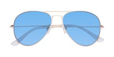 Jet Gold Grandpa Thin Aviator Tinted Sunglasses with Medium Blue Sunwear Lenses - Yesterday Aviator Style, Tinted Sunglasses, Metal Construction, Medium Blue, Sunnies, Timeless Fashion, Lenses, Bridge, Sunglasses