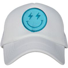 The turquoise blue happy face emoji patch stitched onto this foam wholesale trucker hat for women flaunts a pair of cute lightning bolt eyes to zap away any negative vibes. 65% cotton, 35% polyester machine wash delicate or hand wash one size fits most adjustable back mesh netting snapback closure has inner sweatband Cute Lightning Bolt, Blue Happy Face, Happy Face Emoji, Face Emoji, Face Patches, Mesh Netting, Glitter Earrings, Panel Hat, Hat For Women