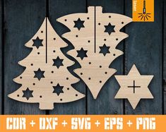 christmas tree cutout with stars on it and the text,'our xxf svg + eps png