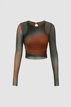 Tie Dye Sheer Mesh Long Sleeve Top – Micas Orange Long Sleeve Top, Mesh Long Sleeve Top, Mesh T Shirt, Mesh Long Sleeve, Grunge Style, List Style, Mode Vintage, Autumn Fashion Women, Looks Vintage