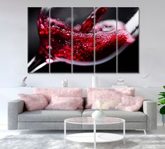 RED WINE Red on Black Restaurant Modern Wall Art Artesty 5 panels 36" x 24 Drink Wall, Cave Animals, Nautical Living Room, Rodin The Thinker, Wine Wall Art, Consciousness Art, Wine Wall, Loft Room, Bar Wall Decor