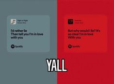 two red and grey squares with the words y'all on them in different languages