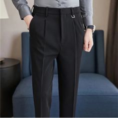 SPECIFICATIONS Material: Acetate Applicable Season: Spring and Autumn Style: Smart Casual Applicable Scene: BUSINESS Front Style: Flat Pant Closure Type: Zipper Fly Gender: MEN Black Slim Fit Ankle-length Dress Pants, Black Slim Fit Dress Pants With Pockets, Black Slim Fit Straight Dress Pants, Slim Fit Ankle-length Black Pants, Business Black Slim Fit Bottoms, Slim Fit Black Bottoms For Business, Black Slim Fit Bottoms For Business, Non-stretch Business Dress Pants, Black Slim Fit Pants For Office