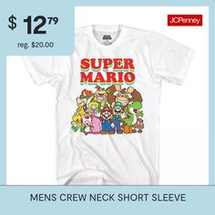 Character: Super MarioClosure Type: Pullover HeadFit: Regular FitNeckline: Crew NeckSleeve Length: Short SleeveFiber Content: 100% CottonFabric Description: JerseyCare: Tumble Dry, Machine WashCountry of Origin: Imported Tops Graphic, Mens Crew Neck, Super Mario, Shirts Tops, Graphic T Shirt, Mario, Color White, Crew Neck, T Shirts