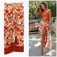 High-Waisted Skirt With Front Ruching. Slit At Hem. Back Hidden In-Seam Zip Closure. Oranges New With Tags 100% Viscose Small Waist Flat 14 3/4”, Length 37” Wrap Midi Skirt, Zara Skirts, Small Waist, Wrap Skirt, Ruby Red, Womens Swim, Date Night, High Waisted Skirt, Midi Skirt