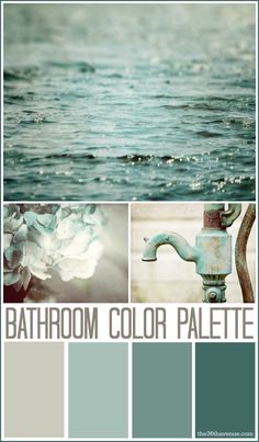 the bathroom color palette is blue and gray