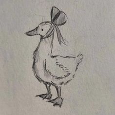 a drawing of a duck with a bow on its head