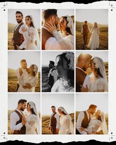 a collage of photos showing the bride and groom