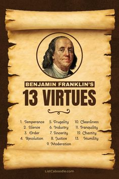 an old paper with the names of abraham franklin's 13 virtuales