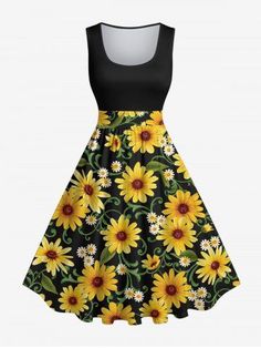 Cheap Dresses Online | ROSEGAL Halter Outfit, Daisy Leaf, Flare Outfit, Vintage Dresses Casual, Sunflower Daisy, Vintage Red Dress, Nature Dress, Vintage Black Dress, Cheap Dresses Online