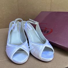 New In Box White Satin Dyeable Shoes. Great For Wedding Or Special Event. Formal Closed Toe Synthetic Wedding Shoes, Formal Synthetic Closed-toe Wedding Shoes, Formal Low Heel Synthetic Wedding Shoes, Formal Open Toe Synthetic Wedding Shoes, Formal Wedding Shoes With Low Heel, Synthetic Wedding Shoes With Almond Toe, Synthetic Almond Toe Wedding Shoes, Synthetic Wedding Shoes With Padded Heel, Magenta Heels