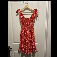 This Is A Super Cute, Brand New, Stretchy Dress. Red And White Colors. Ties On The Shoulders Size Small. Brand New, Never Worn. Hits A Bit Above Knees. Soft Material. Red Knee-length Summer Sundress, Red Knee-length Sundress, Casual Red Knee-length Sundress, Red Knee-length Sundress For Day Out, Knee-length Red Sundress For Day Out, Red Fitted Summer Sundress, Red Fitted Sundress For Summer, Fitted Red Summer Sundress, Red Flirty Sundress