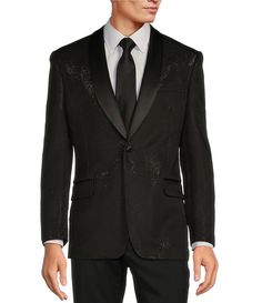 From Tre Vero&#x2C; this sport coat features:Modern fitMetallic knitSatin shawl lapelLong sleevesSingle breastedSatin Besom flap pocketSide ventOne satin button closureBluff edgesPolyester/spandex/metallicDry cleanImported. Luxury Outerwear For Black-tie Events With Lapel Collar, Tuxedo Style Long Sleeve Outerwear For Black-tie Events, Winter Suits For Black-tie Events With Lapel Collar, Winter Black-tie Event Blazer With Suit Collar, Tailored Outerwear For Black-tie Events In Fall, Winter Blazer For Black-tie Events With Suit Collar, Luxury Winter Blazer For Black-tie Events, Formal Single-breasted Sport Coat With Shawl Collar, Winter Tuxedo With Single Breasted Shawl Collar