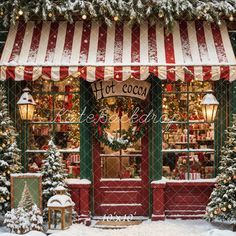 a store front decorated with christmas decorations and lights