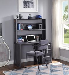 a computer desk with a laptop on top of it