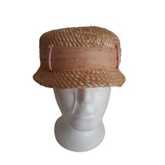 Vintage Pink Women's Bucket Hat - not sure of the name of the style of this hat.  Estate find no size tag - about 7 inches from front to back  The hat does show some light discoloration/spotting, so a cleaning would be in order See photos for details. Still a super cute piece and priced accordingly. Retro Visor Hats For Spring, Vintage Beach Visor Hat, Vintage Visor Hats For Summer, Vintage Summer Visor Hat, Vintage Adjustable Bucket Hat With Flat Brim, Vintage Beige Visor Hat, Vintage Beige Bucket Hat With Curved Brim, Vintage Beige Brimmed Bucket Hat, Vintage Beige Wide Brim Bucket Hat