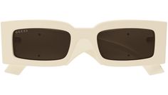 Gucci sunglasses model GG1425S GG Logo eyewear collection rectangle recycled acetate frame featuring shiny solid ivory frame and ivory lens. Vogue Kids, Chloe Kids, Sunglasses Model, Gucci Logo, Gg Logo, Gucci Sunglasses, Bologna, Face Shapes, Havana