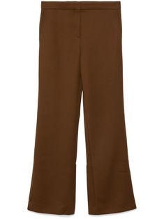 camel brown wool twill weave concealed front button, hook and zip fastening two diagonal pockets to the sides rear welt pocket bootcut Tory Burch Outfits, Twill Trousers, Yoko London, Twill Weave, Wool Trousers, Bell Bottom Pants, Flare Trousers, Exclusive Fashion, Lady Dior