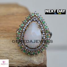 100% Genuine Opal Gemstone Ring, 14k Gold Vermeil Ring, 925 Silver Jewelry, Emerald Diamond Ring, Baguette Diamond Ring, Engagement Jewelry Gross Weight: 5.73 gram Gemstone Weight: 2.30 cts Diamond Weight: 0.77 cts Ring Size: 25X20 MM NOTE:- All The Products Are Designed And Manufactured In My Workshop By Me & My Team. Shown Products Are Purely Handmade. Custom Orders Are Open Handly Accepted. We Are the Perfect Choice For Any Custom Jewelry Manufacturing. For Bulk Orders Please Message me. Visi White Baguette Cut Gemstone Rings, White Baguette Cut Emerald Ring Gift, White Emerald Ring With Halo Setting As Gift, Handmade Bangle Bracelets, Jewelry Manufacturing, Baguette Diamond Ring, Jewelry Emerald, Ring Baguette, Diamond Ring Engagement