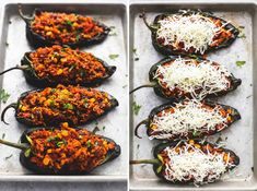 two pictures show different types of stuffed peppers