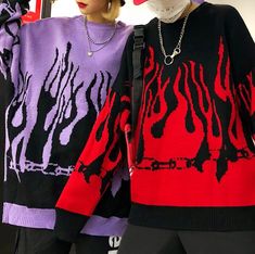 Purple Fire Sweater, Tony Moly, Knitting Women Sweater, Online Tops, Knitted Pullover Sweaters, Jumper Sweater, Vintage Sweaters, Punk Fashion, Red Purple