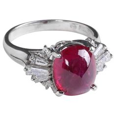 Ruby and Diamond Ring 4.75 Carat Certified Burma No-Heat Ruby Diamond Ring, Ruby And Diamond Ring, Ruby Diamond Rings, Pinkish Red, Baguette Diamonds, Stop Light, No Heat, Ruby Diamond, Red Ruby