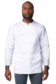 PRICES MAY VARY. Double breasted button front with side slits Two front hip pockets, left sleeve thermometer pocket with three divides Long sleeves Color-coordinating Stretch Cool Vent Mesh Back Collar Apron Tab Fitted Outerwear With Pockets And Straight Hem, Fitted Long Sleeve Outerwear With Functional Buttons, Professional White Long Sleeve Outerwear, White Professional Long Sleeve Outerwear, Chef Attire, Chef Jackets, Chef Shirts, Chef Pants, Chef Uniform