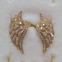 14kt Angel Wings Earrings In Rose Gold 2.5grams 0.25ct G-Si1 Diamonds Elegant Wing-shaped Cubic Zirconia Jewelry, Elegant 14k Gold Wing-shaped Jewelry, Elegant Gold Wing-shaped Jewelry, Elegant Wing-shaped Gold Jewelry, Angel Wings Earrings, Wings Earrings, Angel Wing Earrings, Wing Earrings, Angel Wings