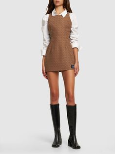 Concealed side zip closure. Model is wearing a size36 Chic Jacquard Knit Mini Dress, Fitted Sleeveless Tweed Dress For Winter, Female Marines, Tom Ford Beauty, The Marine, Jo Malone London, Marine Serre, Satin Mini Dress, Flat Espadrilles