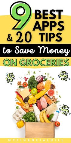 the cover of 9 best apps and 20 tips to save money on groceries