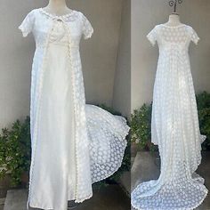 Vtg White Boho Wedding Dress Maxi Oufit Floral Cover Train XS  | eBay Wedding Gown With Short Sleeves And Fitted Design, Fitted Short Sleeve Wedding Gown, White Fitted Full-length Gown, Fitted Floor-length Gown For Ceremony, Fitted Floor-length Ceremony Gown, Lace Wedding Gown With Short Sleeves, Fitted Floor-length Wedding Dress For Ceremony, Vintage Fitted Wedding Gown, White Fitted Gown With Empire Waist