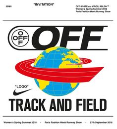 an advertisement for the nike off track and field event, with a globe on it