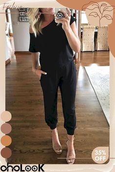 One Shoulder Short Sleeve Jumpsuit Short Sleeve Jumpsuit, Short Sleeve Jumpsuits, Jumpsuit With Sleeves, Color Pick, Batwing Sleeve, Get Up, The One, One Shoulder, Jumpsuit