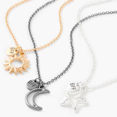 Claire's Best Friends Mixed Metal Cosmic Pendant Necklaces - 3 Pack Necklaces For 3 Friends, Necklace For 3 Friends, Three Way Best Friend Necklaces, 3 Friendship Necklaces, Matching Jewelry For 3 Best Friends, Best Friend Jewelry For 3, Three Best Friends Necklace, Trio Friendship Necklace, 3 Best Friends Necklace