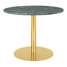 a round table with a gold base and a green marble top on a white background