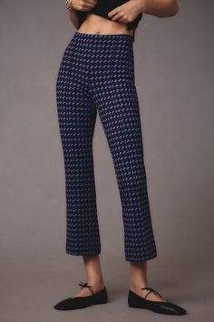 Meet Margot, a so-sleek high-rise pair boasting a kicky flare, flattering high-rise, and star-studded reviews. | The Margot Kick-Flare Cropped Pants by Maeve in Blue, Women's, Size: XL, Nylon/Viscose/Elastane at Anthropologie Maeve Anthropologie, Vegas Outfit, Trousers Pants, Kick Flares, Knit Pants, Cropped Trousers, Petite Size, Flare Pants, Cropped Pants