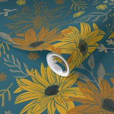 a wallpaper with yellow and blue flowers on it