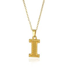 Show off your unique style with this stainless steel initial necklace! Customize with a letter of your choice in gold color to create a personalized look that is sure to stand out. Its chunky letter design is a stylish addition to any jewelry collection. Alphabet Pendant, Initial Necklaces, Gold Letter Necklace, Letter Pendant Necklace, Bold Accessories, Letter Design, Necklace Chain Lengths, Trendy Necklaces, Birthday Jewelry Gift