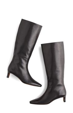 Find MADEWELL Dorchester Dimes Kitten Heel Boot on Editorialist. A square toe and kitten heel give sleek shape to this go-to leather boot. Pull-on style Leather upper, lining and sole Imported Madewell Boots, Heel Boots For Women, Kitten Heel Boots, Black Kitten Heels, Heel Boot, Black Boots Tall, Black Kitten, Leather Boot, Kitten Heel