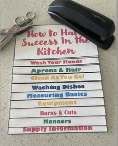 a sign with instructions on how to have success in the kitchen