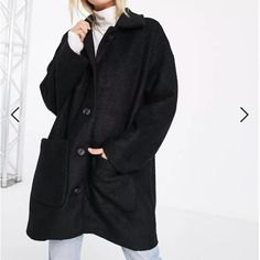 Monki Boucle Wool Coat In Black - Sold Out Medium Weight Jacket - Great Condition, Never Worn Black Shop, Wool Coat, Medium Weight, Access Denied, Black Color, High Neck Dress, Asos, Turtle Neck, Jackets & Coats