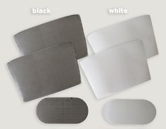 three different types of black and white cloths