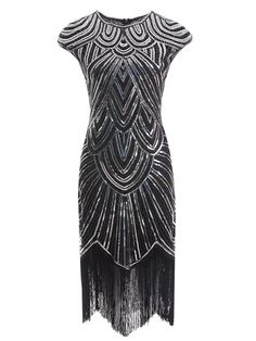 US Only Silver 1920s Sequin Beaded Fringed Dress – Retro Stage - Chic Vintage Dresses and Accessories Style Année 20, Fringe Flapper Dress, Robes Glamour, 1920s Flapper Dress, Look Retro, Latin Dance Dresses, 20s Fashion, Standard Dress, Glamorous Dresses