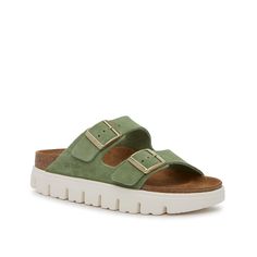 Birkenstock-Papillio By Birkenstock Arizona Platform Slide Sandal - Women's Slide into your new go-to this warm weather season with the Arizona platform slide sandal from Papillio by Birkenstock. This pair features the comfort you know and love from the brand, now with a chunky platform for a trendy finish to your look. Green Footbed Sandals With Round Toe For Vacation, Green Round Toe Footbed Sandals For Vacation, Summer Green Footbed Sandals With Leather Footbed, Green Leather Footbed Sandals For Summer, Green Footbed Sandals With Removable Insole For Beach, Green Footbed Sandals For The Beach, Green Beach Footbed Sandals With Removable Insole, Green Open Toe Footbed Sandals For Beach, Green Beach Sandals With Buckle Closure