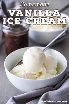 homemade vanilla ice cream in a white bowl