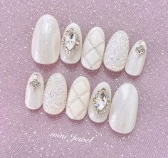 Glamorous Wedding Nails For Bride, Bride Nail, Nail Wedding, Diy Rhinestone Nails, Nail White, Bright Nail Art, Angel Nails, Gel Nail Polish Colors