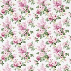 a floral wallpaper with pink flowers and green leaves