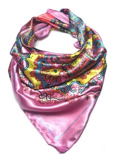 "One of the best selection of satin square scarfs. Elegantly colorful design, light and comfortably soft. MATERIAL - 100% high quality polyester. Silky, soft, smooth and shiny.free from irritation or itching,ensuring ultra-comfort and security. SIZE - 35\" x 35\", 90 cm x 90 cm WEIGHT - 52 grams EASY MATCHING - The satin neckerchief could be wrapped around your neck,waist,wrist,ankle and head, as well as your handbag by different knotting and wearing ways.Easily pairs with all-season uniforms an Satin Head Scarf, Festival Scarves, Silver Scarf, Paisley Shawl, Scarf Square, Silk Headscarf, Satin Scarf, Boho Scarfs, Reversible Scarf